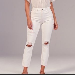 White Abercrombie curve love high rise mom jeans.